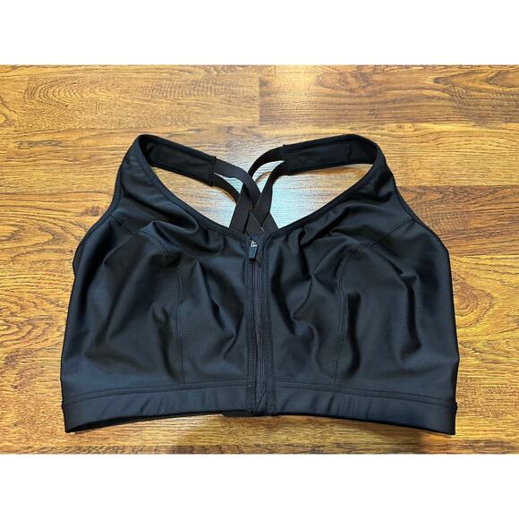 Glamorise Women's Plus Zip-Front Wire-Free Sports Bra Black Size 38F Active - Picture 1 of 6